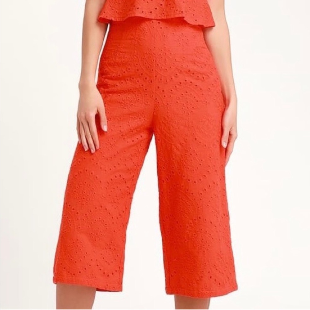 LULU’S By The Shore Coral Red Eyelet Culotte Pants Sz S High Rise